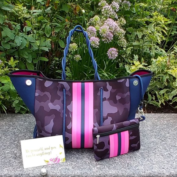 Grey Camo with Pink and Orange Stripe Neoprene Bag - Picture 5 of 7